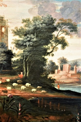 Antiquités - Paysage fantastique "Capriccio" école Flamande du XVIIe siècle